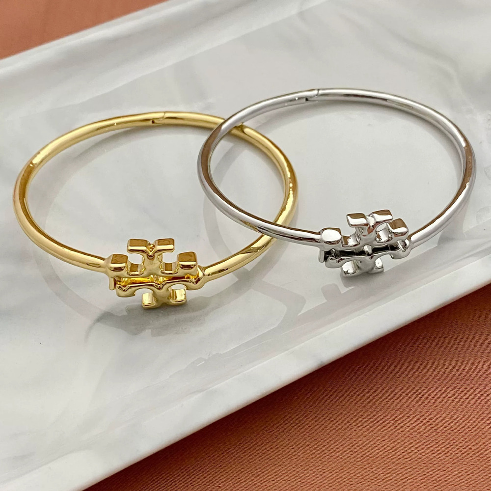 Tory Burch Inlaid Letter Open Metal Bangle